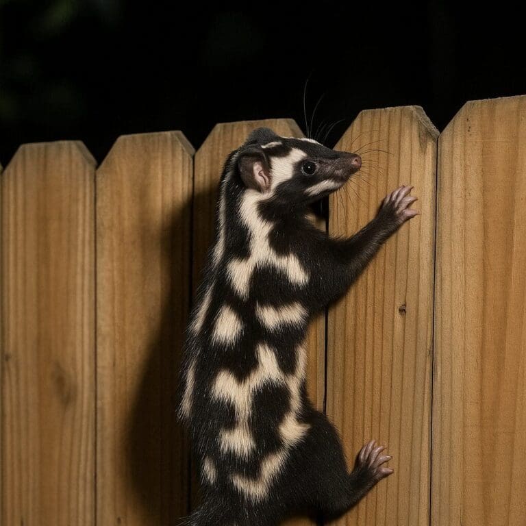 Spotted Skunk Climbing A Fence