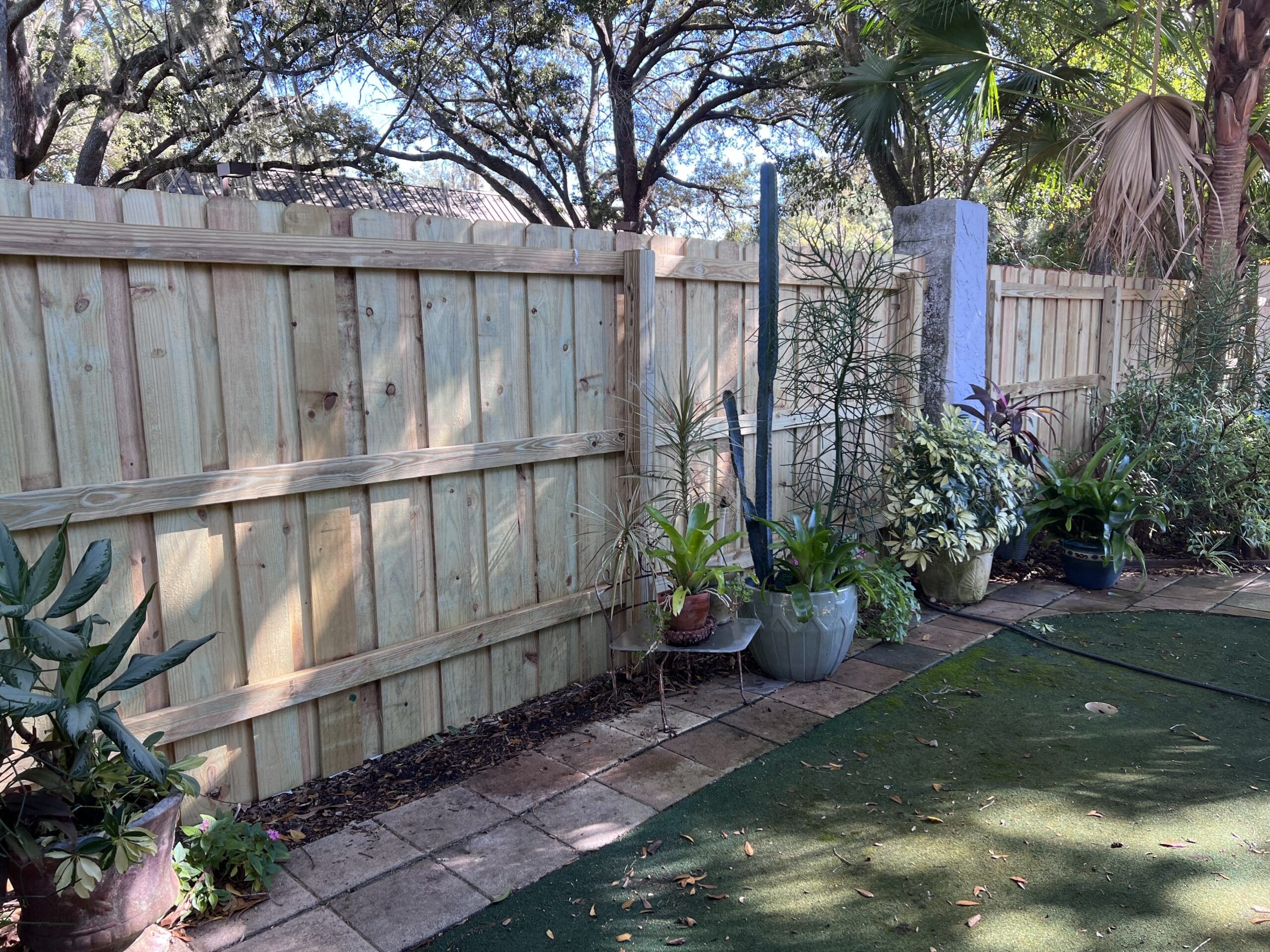Wood fence installed near Delta Woods Park in Spring Hill Florida